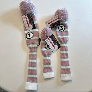MAXFLI Vintage Style Pink Pom Knit Head Cover Set Driver, Fairway 3, Hybrid NWT